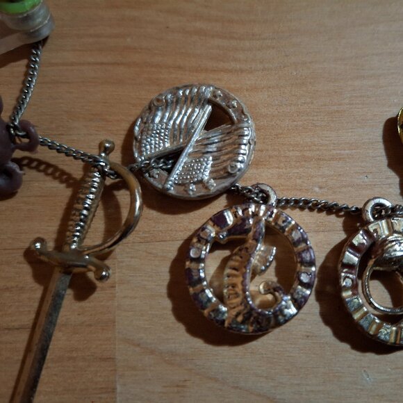 Vintage 1980s Plastic Charms Chain Necklace 16 Charms, Bears, sword,etc - Picture 3 of 7